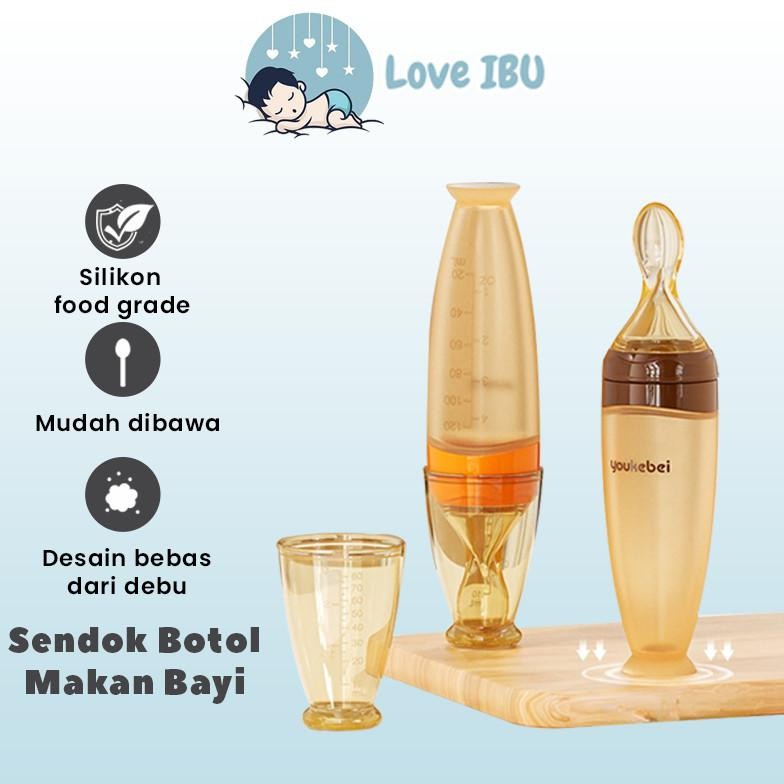 Ss-64 [ Love Ibu ]  Silicone Baby Feeder Spoon / Sendok Botol Makan Bayi / Botol Sendok Makan Bayi M