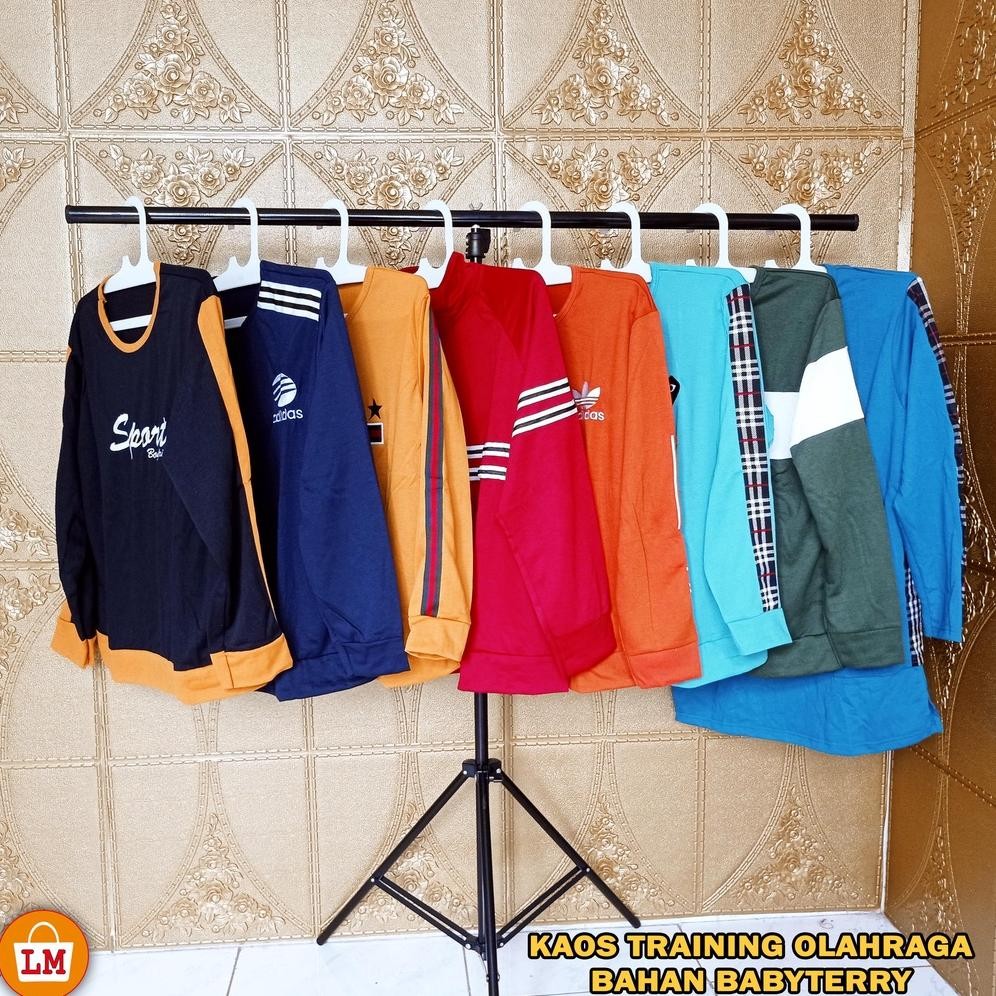 Rf-45 Lm Kaos Training Lengan Panjang Pria Wanita Unisex Babyterry Kaos Sport Olahraga Jumbo Size Xl