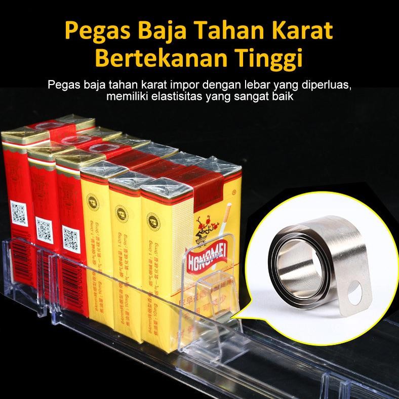 RAK PUSHER Rokok 6 Pcs ACRILIK BENING OTOMATIS DISPLAY MINIMARKET DAN SUPERMARKET aSt