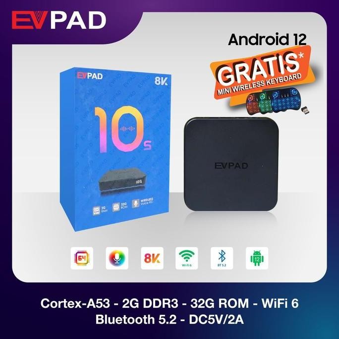 BEBAS ONGKIR - Evpad Android TV Box Stb EVPAD 10S RAM 2GB/32GB Original Android 12 Remote voice blue