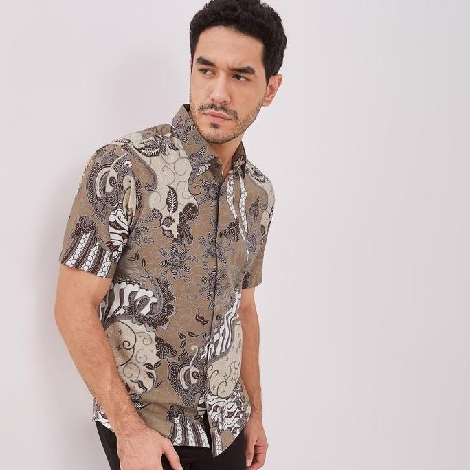 Promo Odza Batik Baju Kemeja Batik Lengan Pendek Slim Fit Pria Hem Solo Hijau Tosca Cokelat Urdha