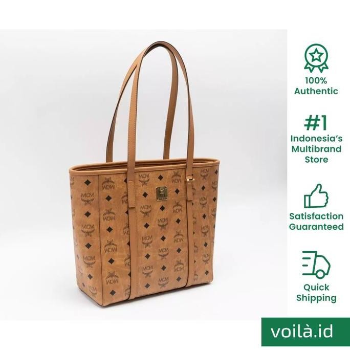 Grosir Voilaid Mcm Toni Top-Zip Visetos Small Shopper Bag Cognac