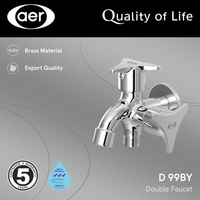Bundling AER Kran Air cabang / Kera Air Dobel D 99 BY + Hand Shower Plastik ABS Hitam dan Chrome YSH