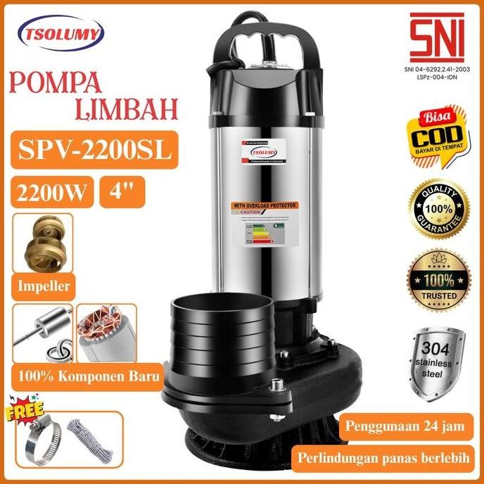 TSOLUMY POMPA CELUP AIR KOTOR SPV-2200SL OTOMATIS OUTPUT 4 INCH MESIN POMPA AIR SUBMERSIBLE POMPA LI