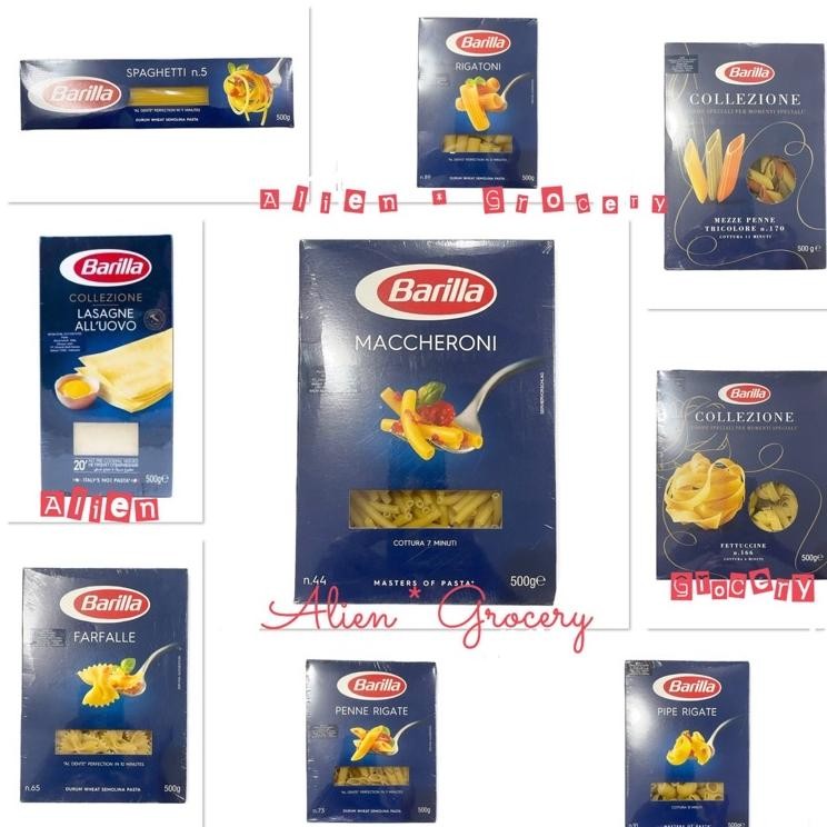 

Barilla Pasta Spaghetti Maccheroni Farfalle Penne Rigate Rigatoni Pipe Rigate Mezze Penne Tricolore Fettuccine Lasagna Uovo 500Gr