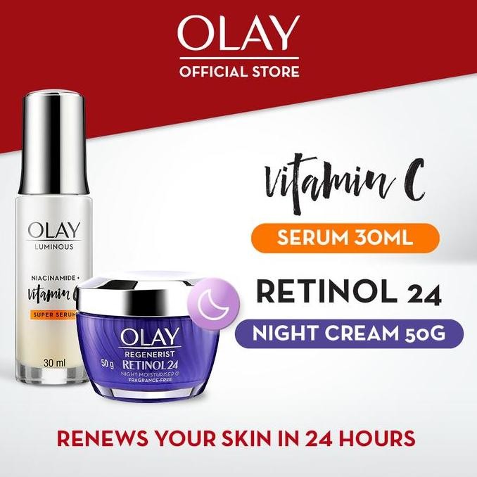 Olay Luminous Vit C Serum Pagi&Retinol Pelembab Malam Moist Anti Aging