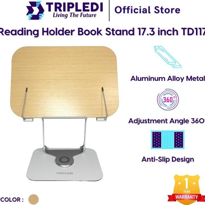 

BEBAS ONGKIR - TRIPLEDI Book Stand Reading Holder Aluminium TD117 Penjepit Tatakan Majalah 360 Degree Rotatable Sandaran Belajar Kayu Adjustable Penyangga Buku A4 Foldable Dudukan Menggambar Portable Meja Desk