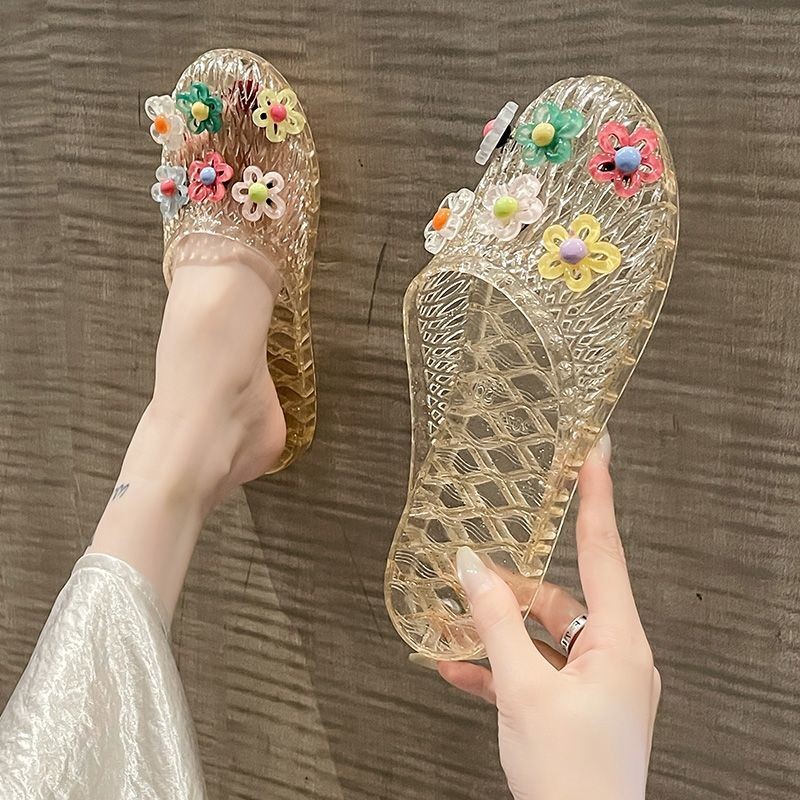 Fashion Crystal Shoes Jelly Half Slippers Flat Shoes Slippers for Women