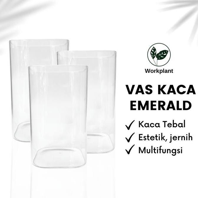 BEBAS ONGKIR - Vas Kaca Emerald - Vas Bunga Kaca Bening Kotak Vas Bunga Kotak Pot