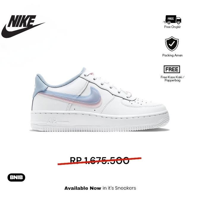 Sepatu Wanita Nike Air Force 1 '07 Low - Gs Double Swoosh Light Blue Armory