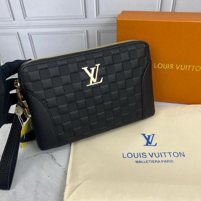 CLUTCH BAG PRIA POUCH LV6139 BLACK LEATHER MIROR GS