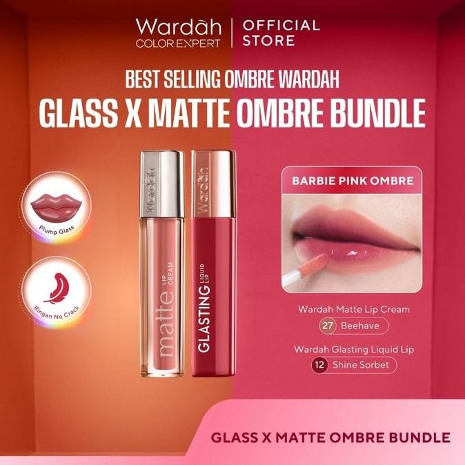 Promo BUNDLE OMBRE WARDAH Paket Ombre Glasting Liquid Lip + Matte Lip Cream - Makeup Bibir Gloss war