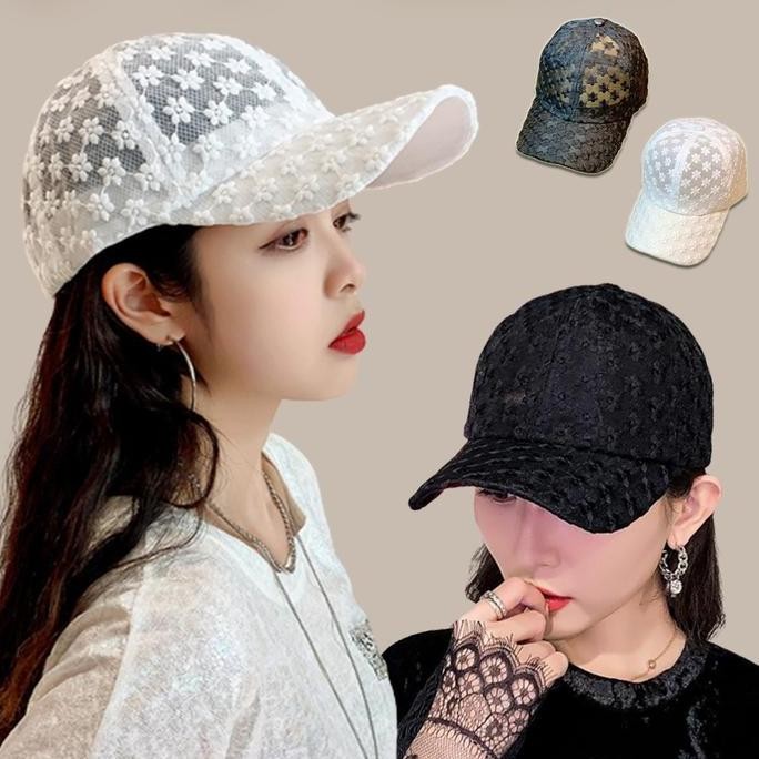 Minzo Topi Distro Wanita Korea Baseball Cap Hitam Gaya Jepang Fashion Outfit Casual Aksen Renda Bung