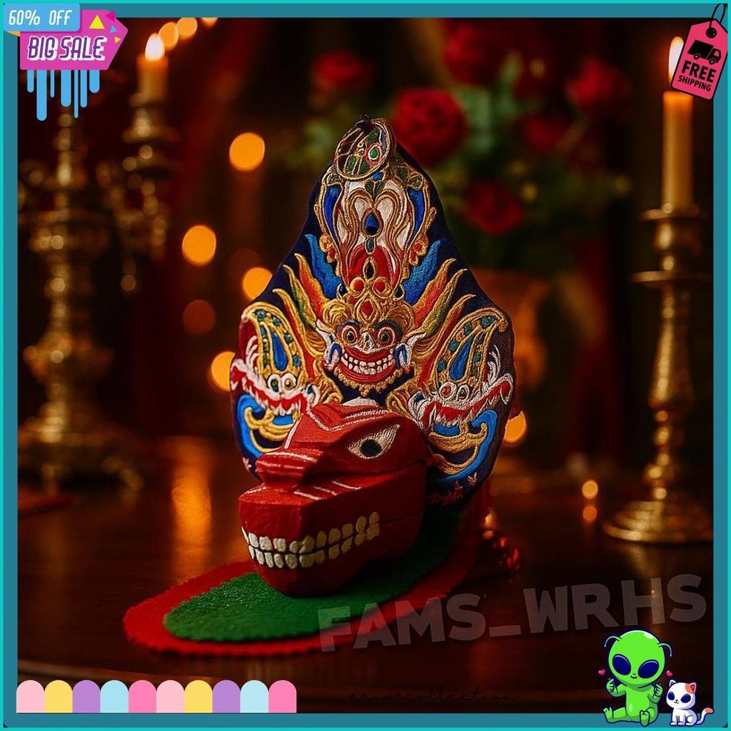 Gantungan Kunci Barongan Bahan Kayu Miniatur Barongan Merah