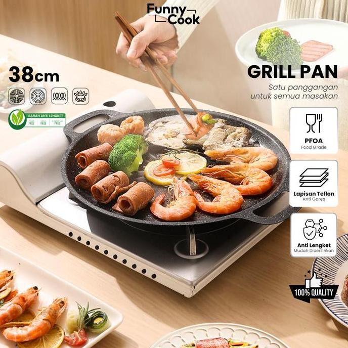 Grill Pan Ala Korea 38Cm Ukuran Tebal Dan Kokoh Muat Banyak Anti Lengket Kitchenware Alat Aluminium 
