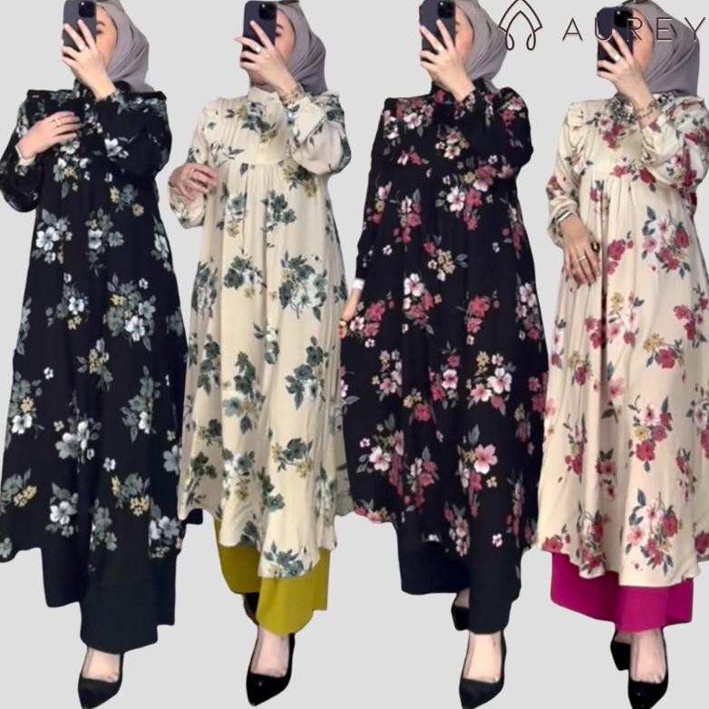 Viral Aurey - Oneset Long Tunik Wanita Namira Setelan Tunik Panjang Rayon Busui Setelan Celana Lenga