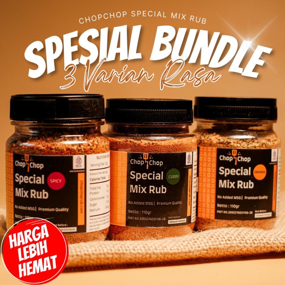

Paket Bundle Chop Chop Rub Kombinasi Dengan 3 Varian Curry Spicy Bumbu Marinasi Rendah Kal