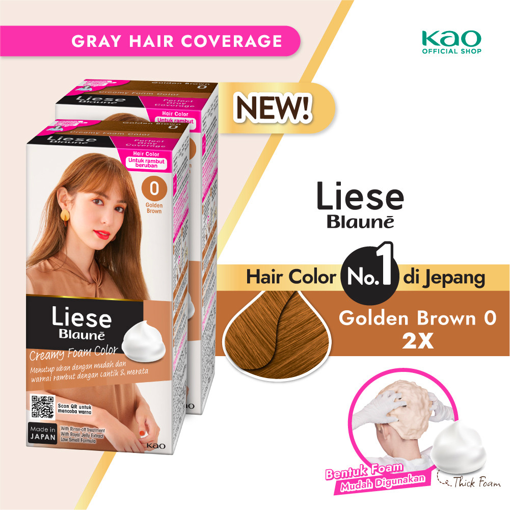 Liese Blaune Creamy Bubble Hair Color Cat Pewarna Rambut Golden Brown Penutup Uban Twinpack