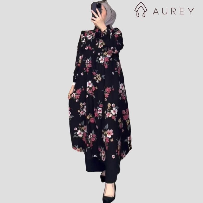 Eelic Aurey - Oneset Long Tunik Wanita Namira Setelan Tunik Panjang Rayon Busui Setelan Celana Lenga