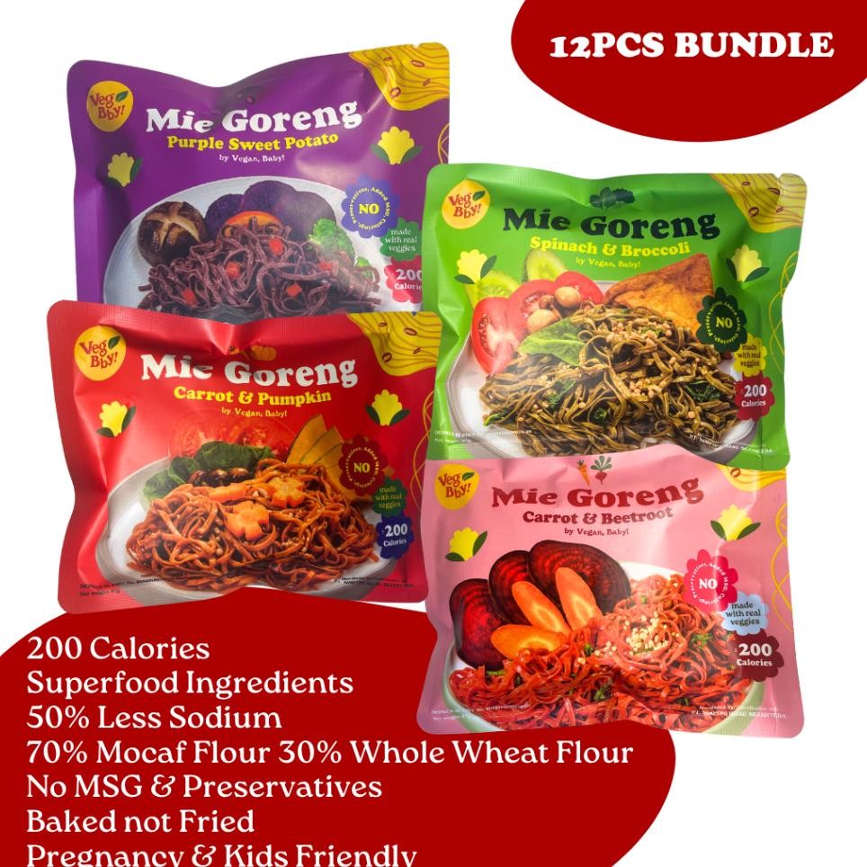 

12Pcs Vegan Baby Mie Goreng Nt Bayam Wortel Bit Ube Veggie Noodle Sehat Rendah Kal