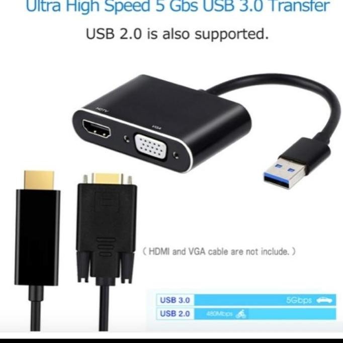 KABEL CONVERTER USB A 3.0 KE HDMI VGA ADAPTER 2IN1 LAPTOP TO PROYEKTOR