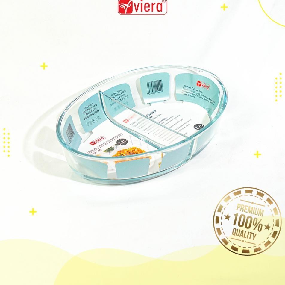 Viera Oval Glass Bakeware Divider Loyang Kaca Tray Baking Storage Piring Saji Bulat 2.2 L