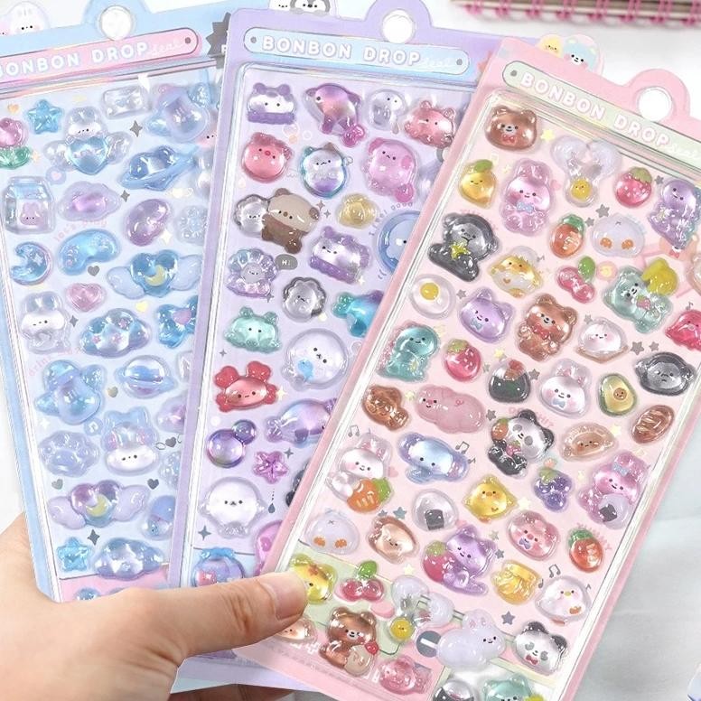 

Cute Animals Candy Ghost Rabbit Drop 3D Relief Stickers Scrapbooking Diy Diary Stationery Sticker Decor Aesthetic Stickers