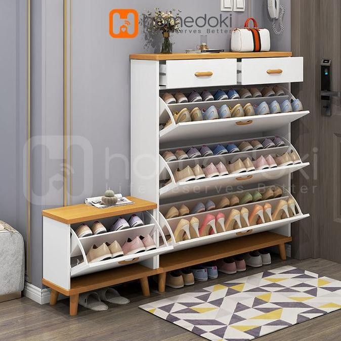 Rak Sepatu kayu / Anti Debu Lemari Sepatu kayu lipat/ Rak Sepatu Susun H24