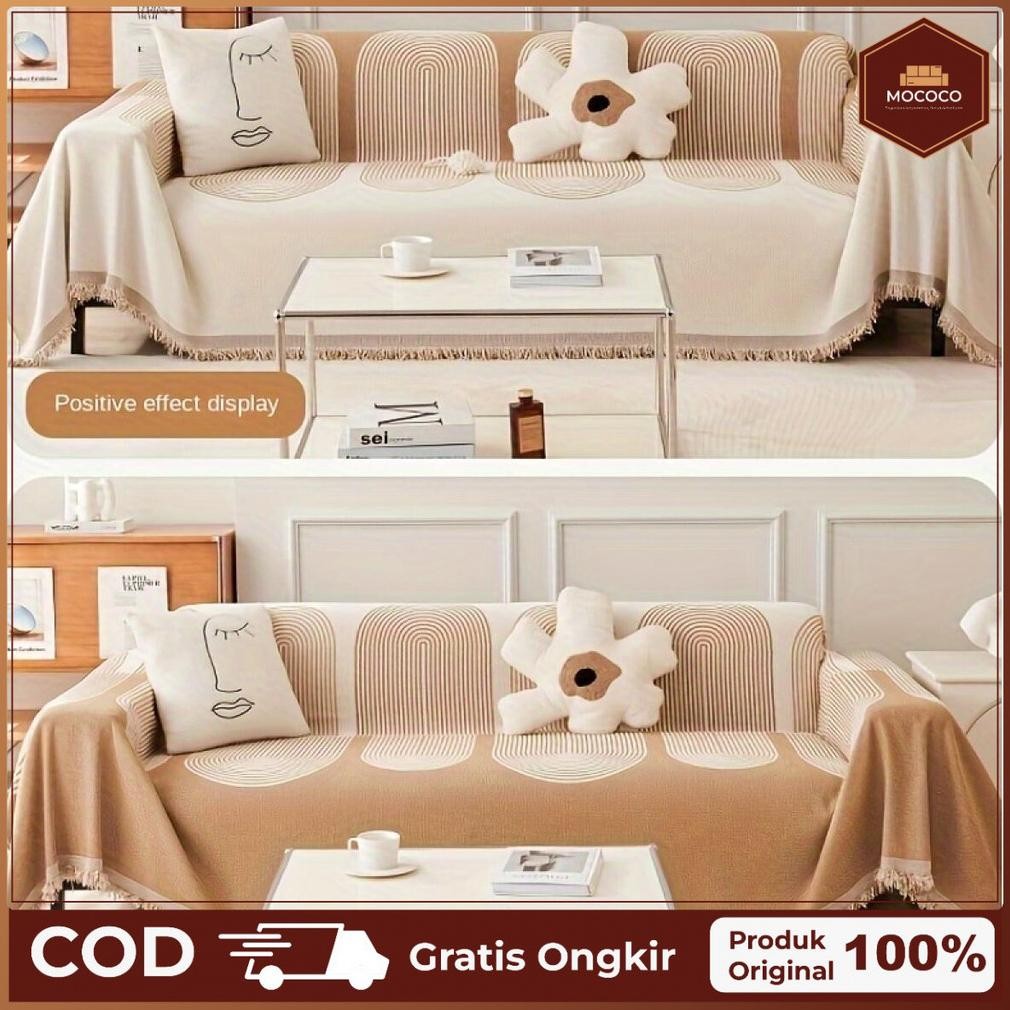 Mococo Cover Sarung Sofa Rumbai Ruang Tamu Premium Polos Letter L Putus 3 4 Seater Anti Cakar Kucing