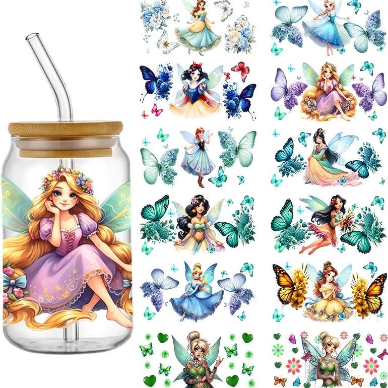 

Disney Princess Cute Butterfly Transfer Stickers Waterproof Uv Dtf Cup Mug Wraps Sticker Diy 3D Wrap Decal For 16Oz Libbey Glass