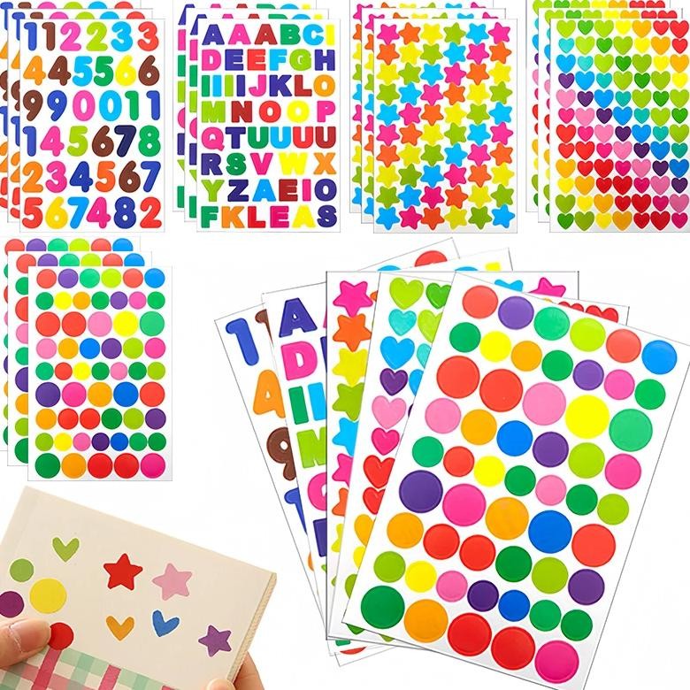 

10Sheets Colorful Sticker Self-Adhesive Letter Nember Star Heart Dot Cute Party Reward Gift Boy Girl Notes Diary Decorations Zyf