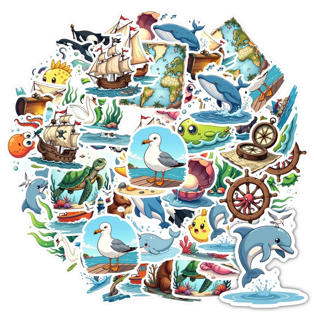 

35Pcs-100Pcs Cute Marine Life Stickers Nautical Pirate Diy Stickers School Supplies For Guitar Car Sticker Toys