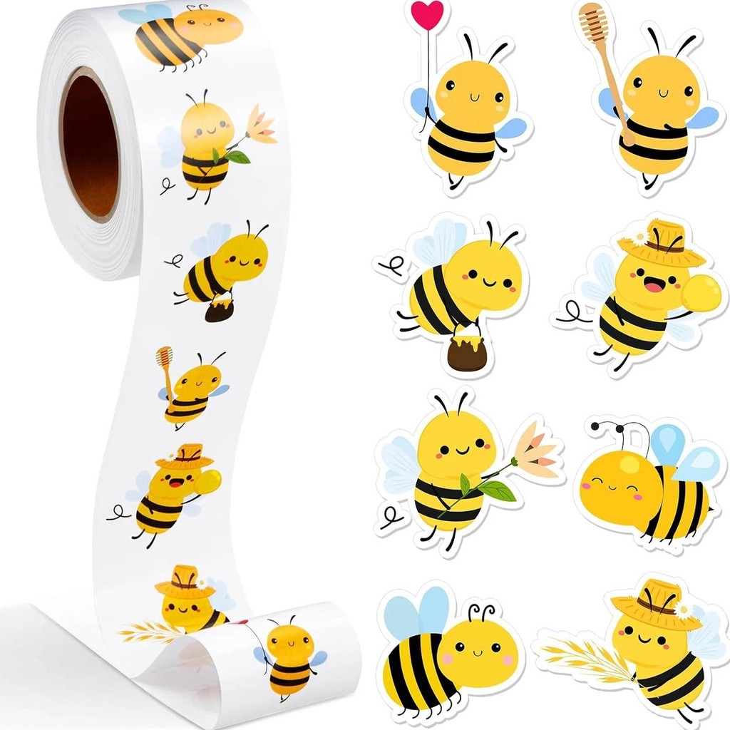 

100-500Pcs Cartoon Bee Stickers Cute Animal Sticker Waterproof Self-Adhesive Paper Mobile Rewards Sealing Label Decal Stationery