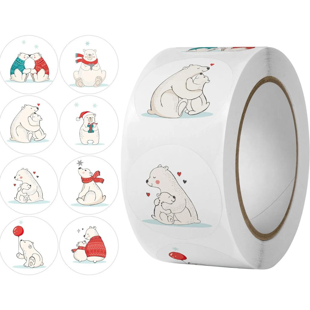 

100-500 Pcs Round Cute Animal Polar Bear Party Adhesive Diy Seal Stickers Decorative Album Diary Cartoon Kawaii Label Decor