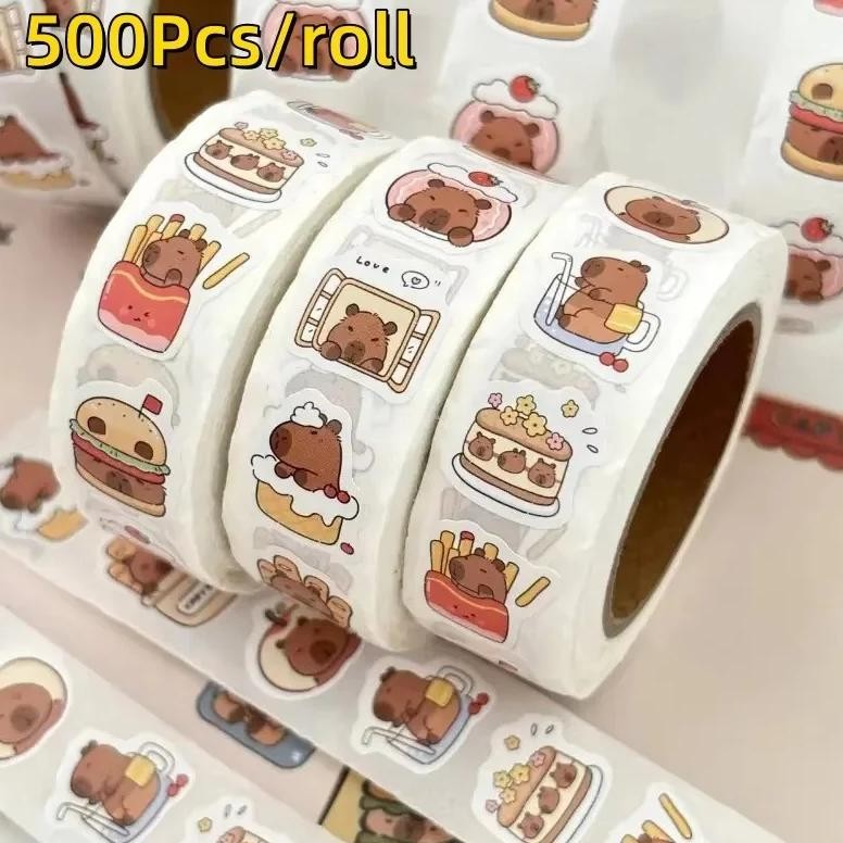 

500Pcs Capybara Stickers Roll Waterproof Pvc Self-Adhesive Decals Cute Animal & Food-Themed Perfect For Laptops Scrapbook Phones