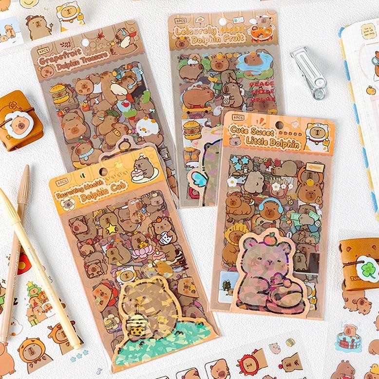 

6Sheets/Pack Cute Cartoon Capybara Stickers Transparent Waterproof Stickers School Supplies Diary Decoration Stickers Stationery