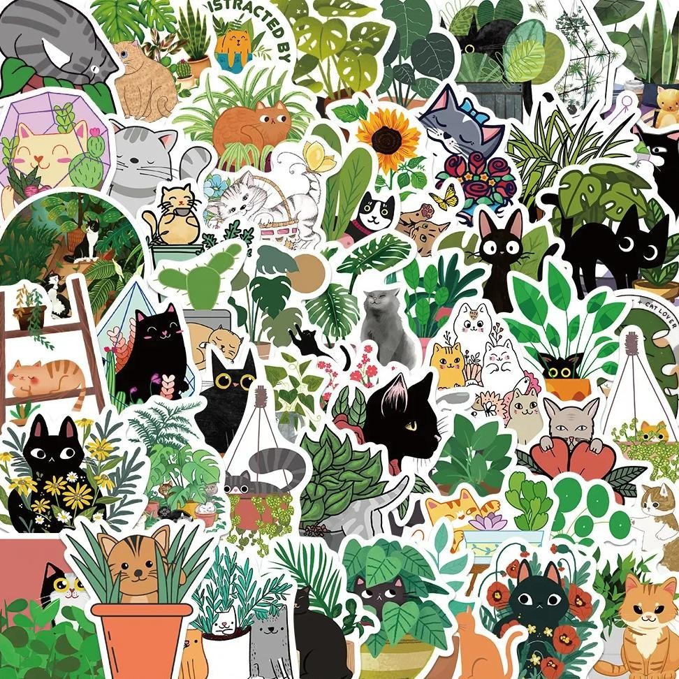

10/30/50Pcs Plant Cat Cute Waterproof Graffiti Sticker Aesthetic Decorative Luggage Laptop Phone Guitar Scrapbook Kids Stickers