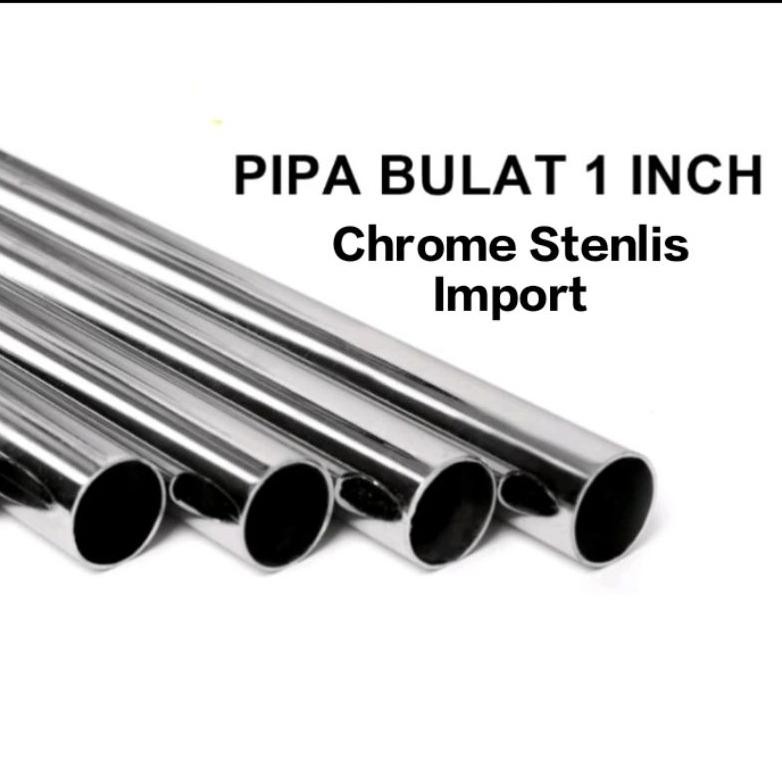 Pipa Bulat Chrome Stenlis 120 cm/Pipa Bulat Chrome/BESI Tiang Pipa Bulat/Display Hanger BAJU TEMBOK/