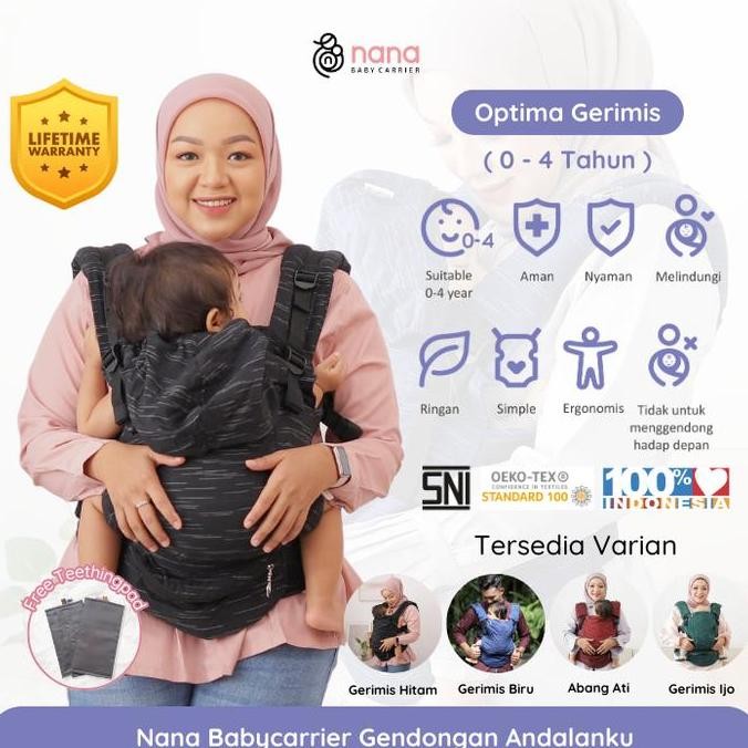 Gendongan Bayi Adjustable Ssc Nana Babycarrier Optima Gerimis Untuk Newborn Bunda - 4 Tahun Anak-Ana