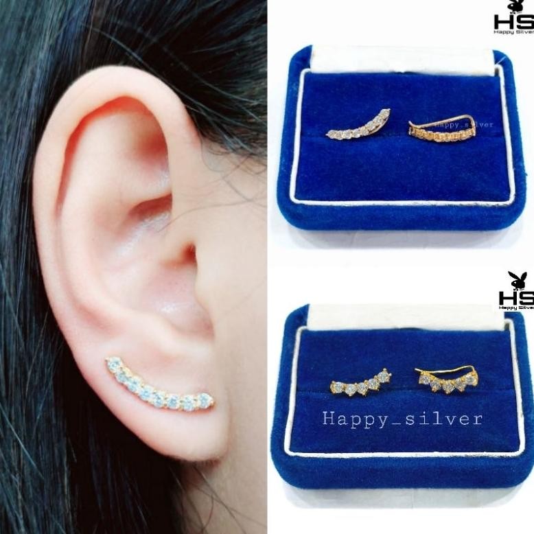 ANTING TUSUK PERAK ASLI 925 SILVER LAPIS EMAS -MODEL TUSUK PANJANG PERMATA-PERHIASAN PERAK WANITA-PE