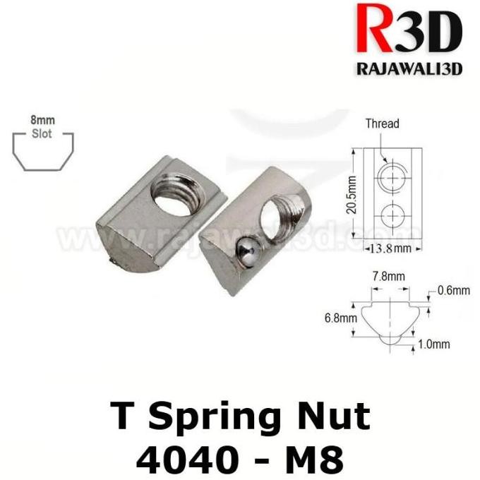 Up T Nut M8 Tee Nut T Spring Nut 40-M8 Aluminium Profile 4040 Terlaris