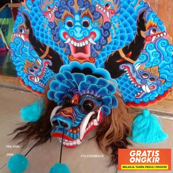 [New Barongan Kayu] Barongan Barongan Telon Biru Full Kayu Waru Ukuran 17-18 Ukir Alus  Stock