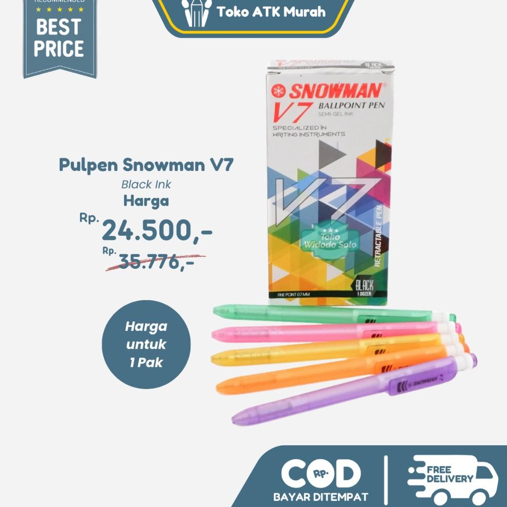 

Pulpen Snowman V7 12 pcs / Ballpoint Cetek 1 Box / 1 Lusin DiM