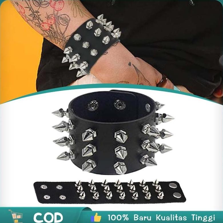 Gelang Duri Punk 3 Baris Bracelet Punk Gelang Punk Rock Gelang Band Metal DiM