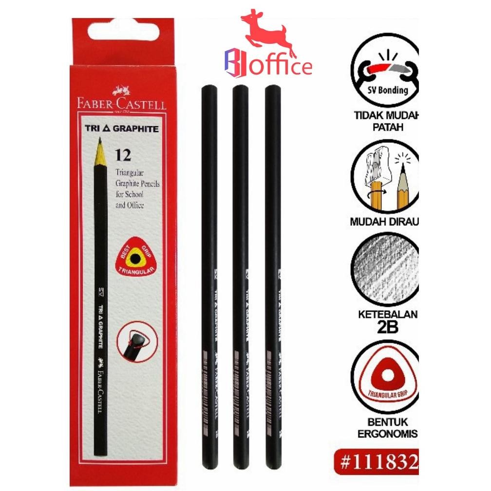 

Faber Castell Pencil Tri Graphite Black 2B Pensil Segitiga / PACK / 12 PCS DiM