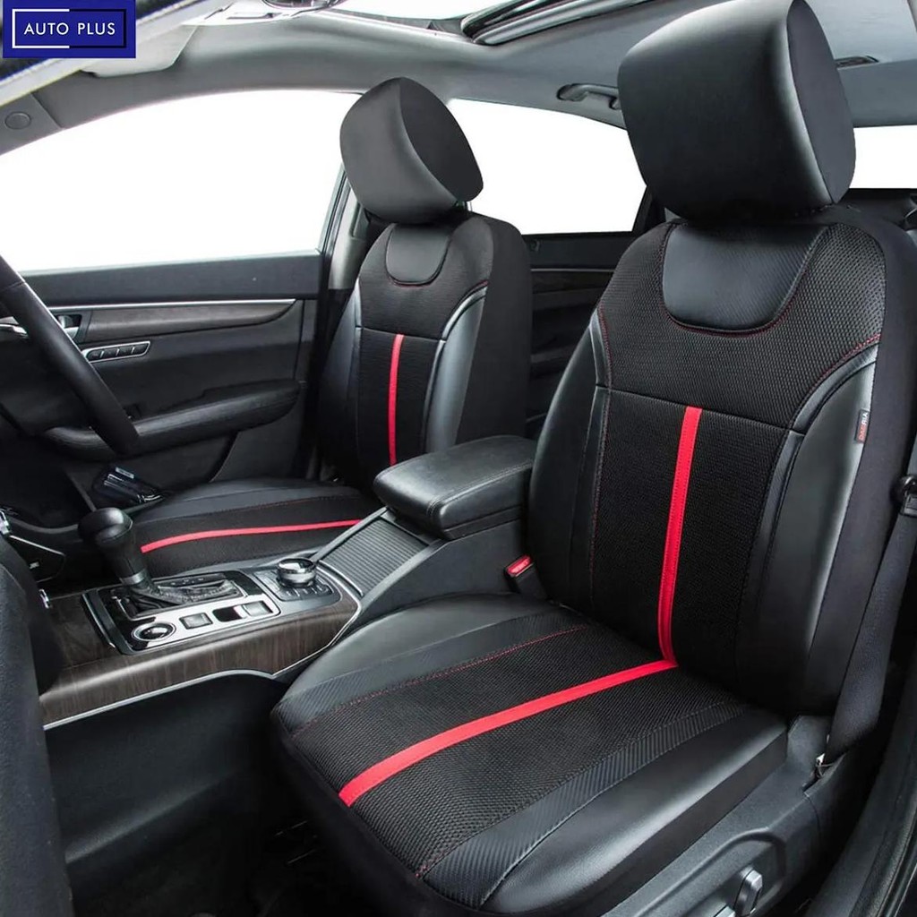 AUTO PLUS Sporty Carbon Leather Universal Car Seat Cover with Zipper Design Fit for Suvs, Vans, Seda
