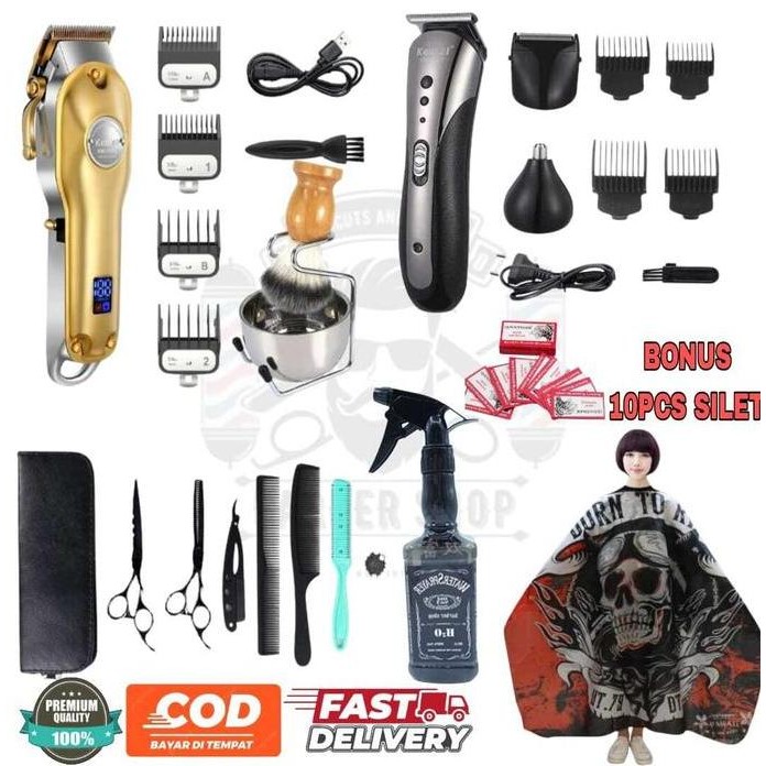 SATU PAKET MESIN CUKUR ELEKTRIK GUNTING CUKUR BARBERSHOP Sisir