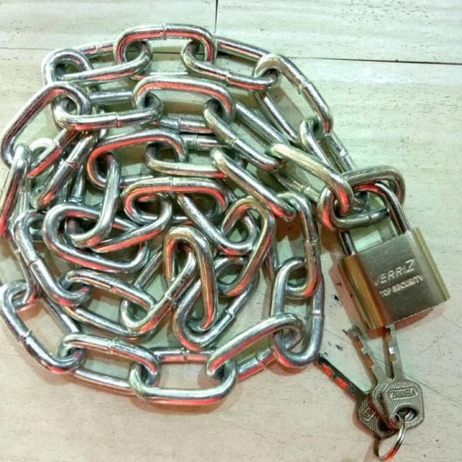 Rantai+Gembok Rantai 3 Meter + Gembok 30Mm   Rante Besi 3Mm Rantai Pagar