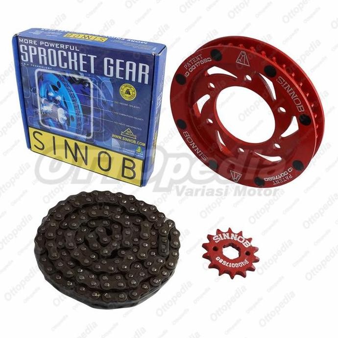 monggo] Gear set Rantai motor / Chain Kit Sinnob Jupiter MX King Premium Merah