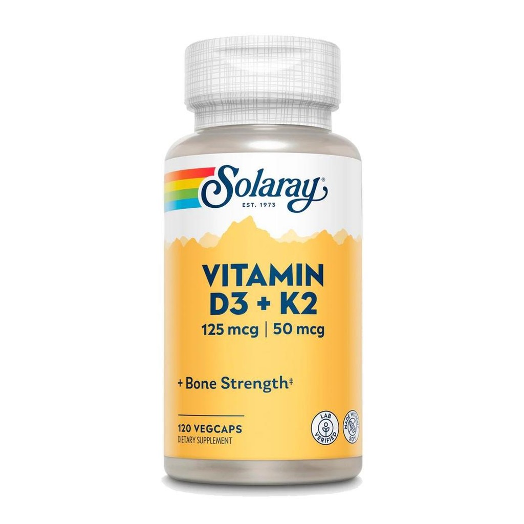Solaray Vitamin D3+K2 D3 5,000iu K2 50mcg isi 120 Capsules